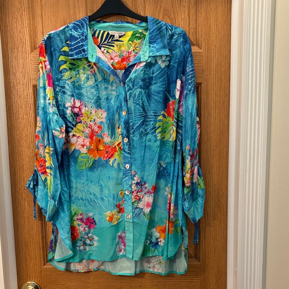 John Mark Blue Floral Button Down Shirt